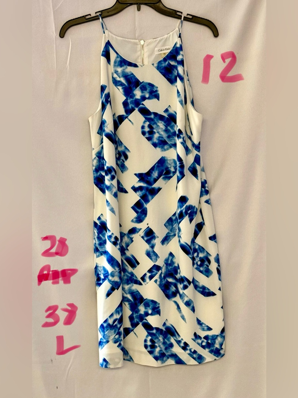 Calvin Klein White Midi Dress with Blue Abstract Print